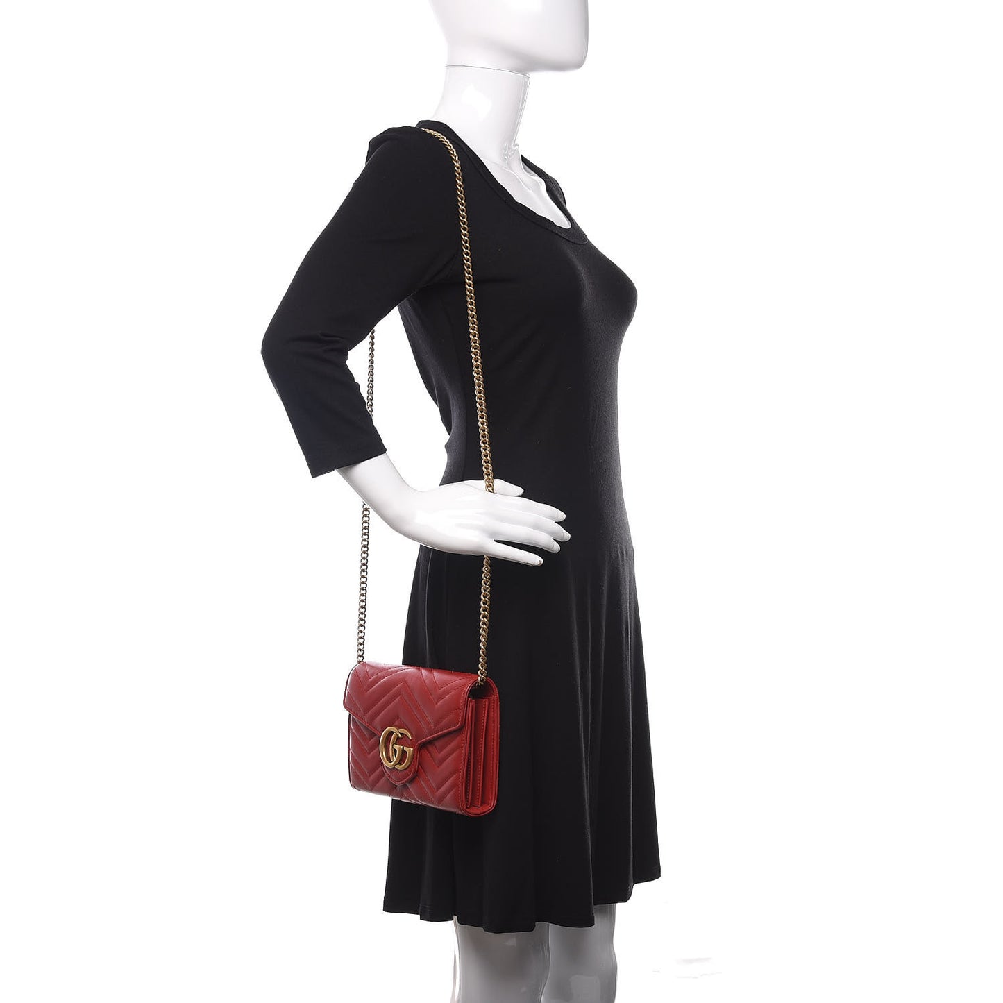 Calfskin Matelasse GG Marmont Chain Wallet Hibiscus Red