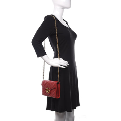 Gucci Calfskin Matelasse GG Marmont Chain Wallet Hibiscus Red 2 of 10