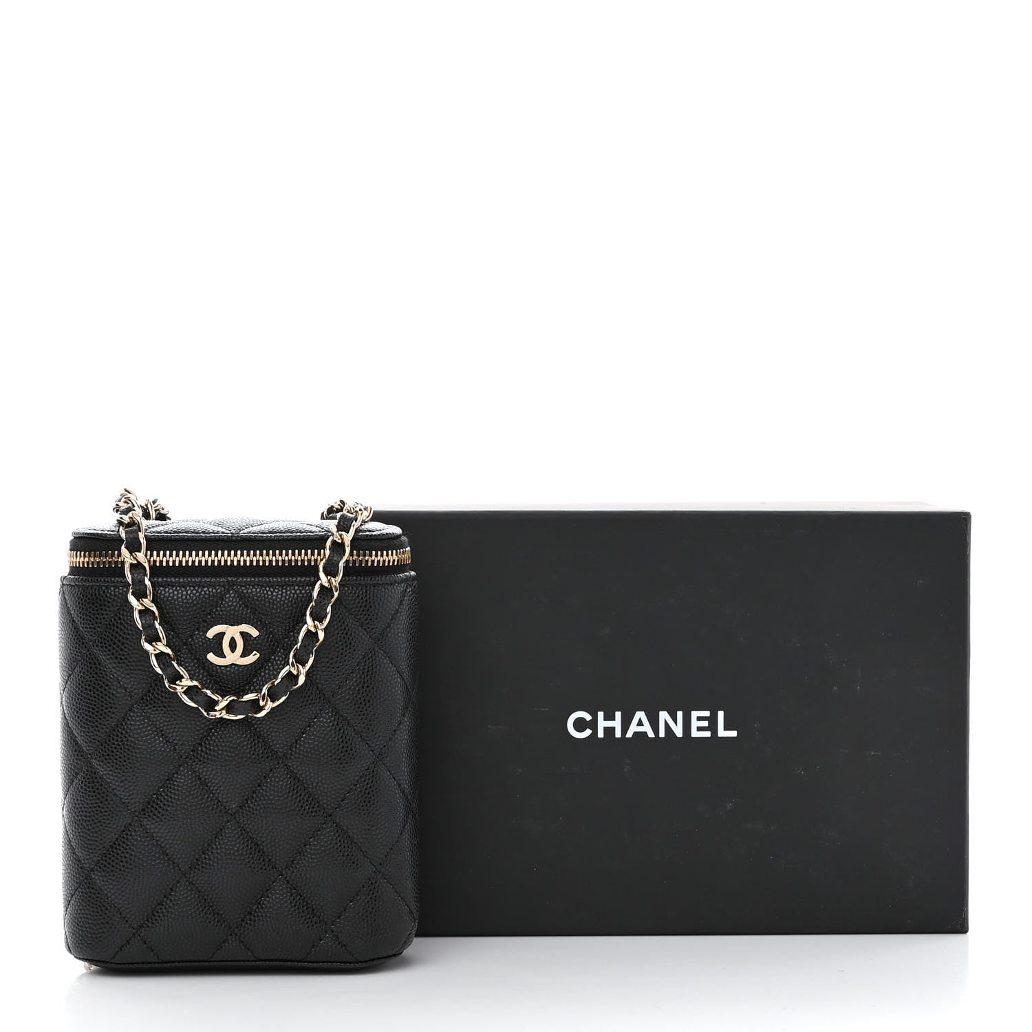 Chanel Caviar Quilted Small Vertical Coco Beauty Vanity Case With Chain Black 11 of 11