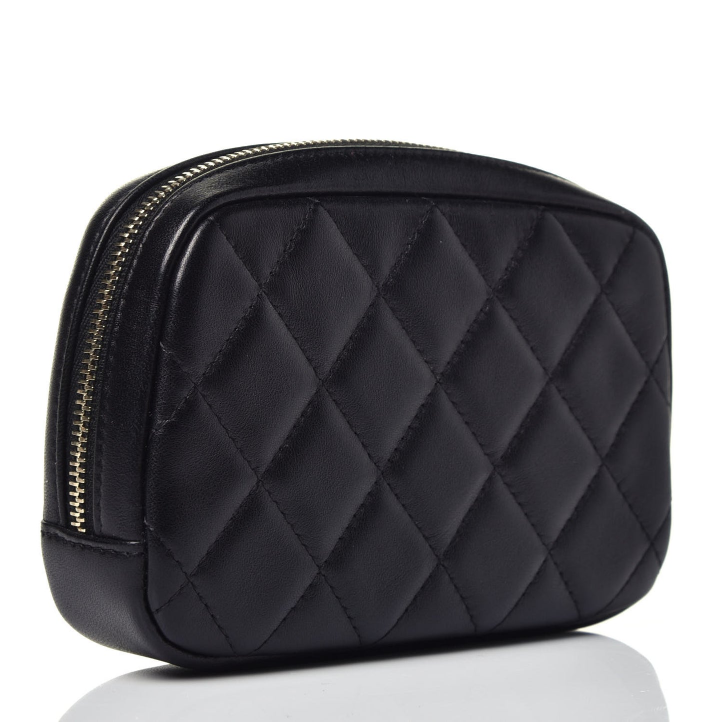 Lambskin Quilted Small Curvy Pouch Cosmetic Case Black