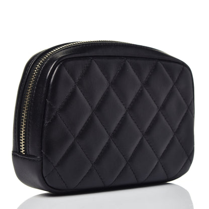 Chanel Lambskin Quilted Small Curvy Pouch Cosmetic Case Black 3 of 7