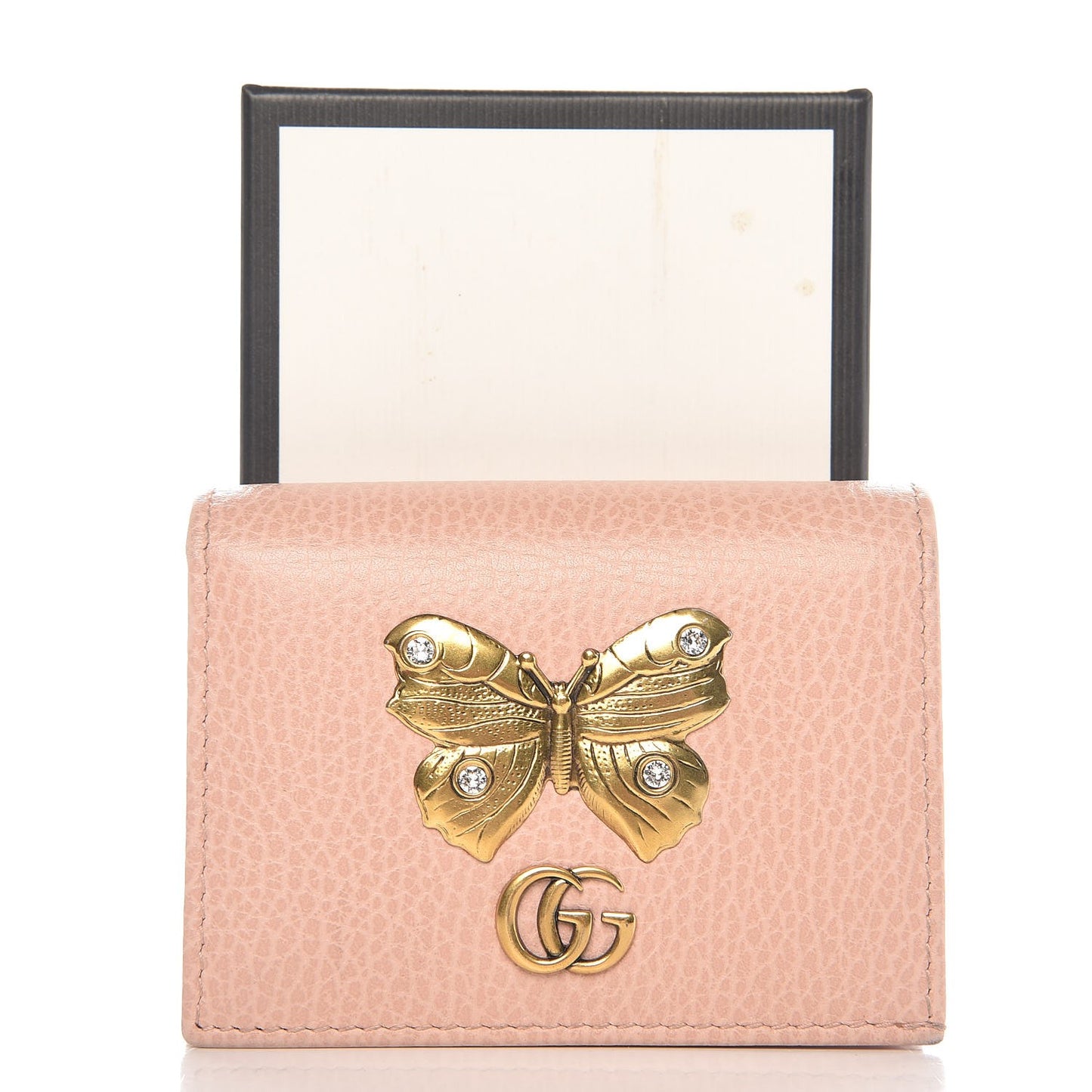 Pebbled Calfskin Butterfly Card Case Perfect Pink