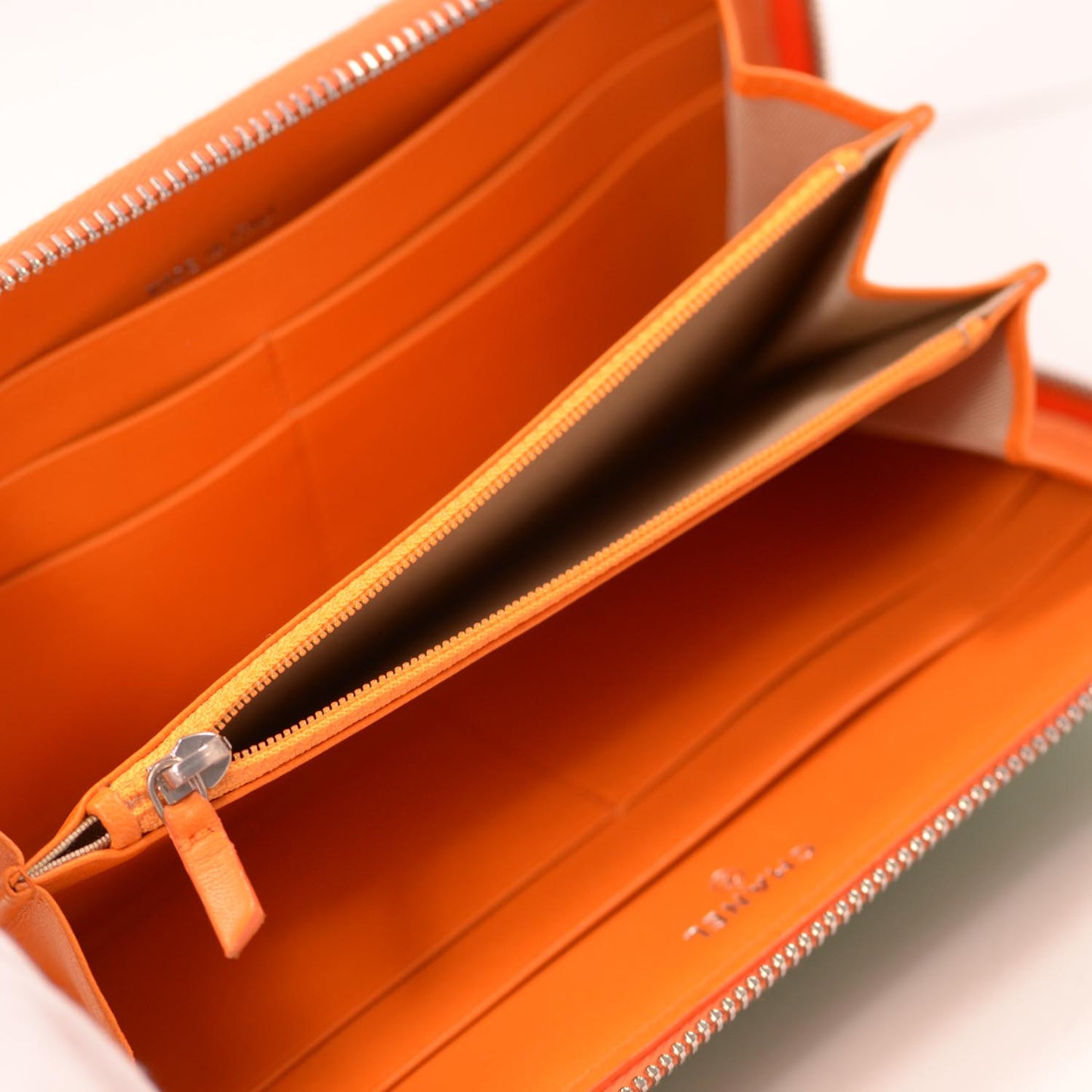 Lambskin Zip Around Wallet Green Orange