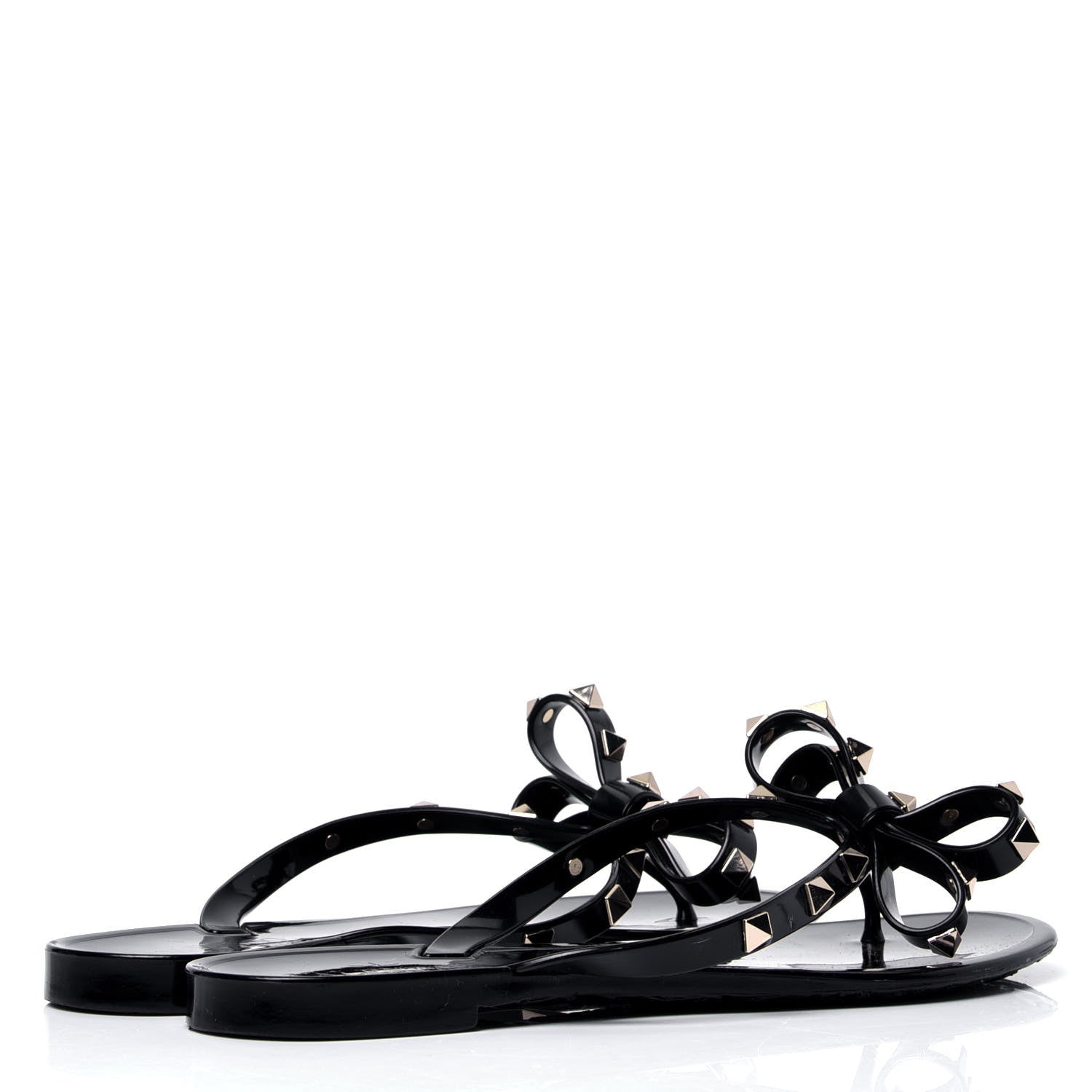 Valentino Garavani PVC Jelly Rockstud Bow Thong Sandals 37 Black 3 of 6