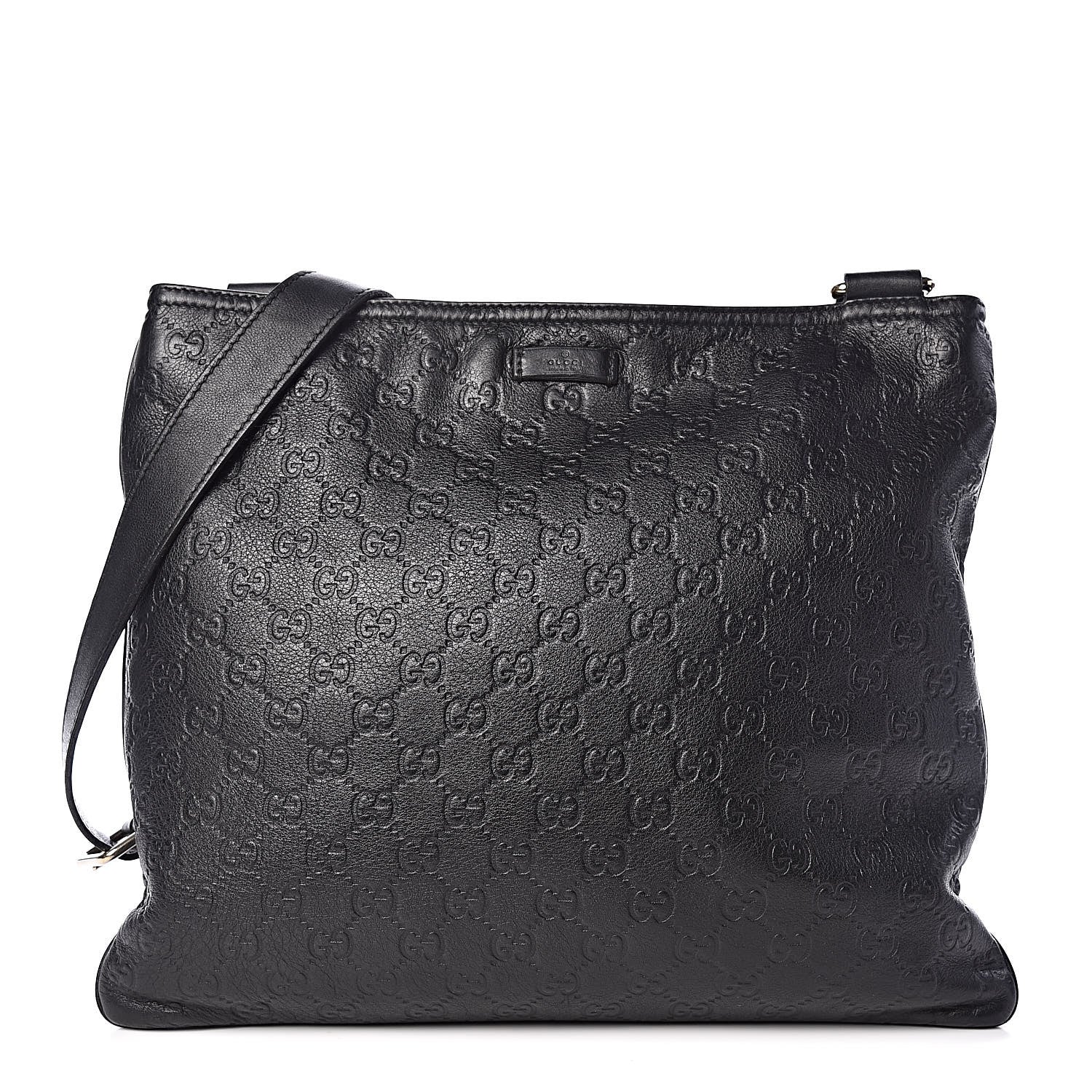 Gucci Guccissima Medium Flat Messenger Bag Black 1 of 10