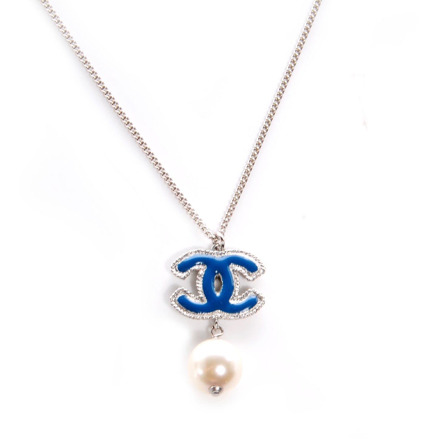 Resin CC Pearl Drop Necklace Blue