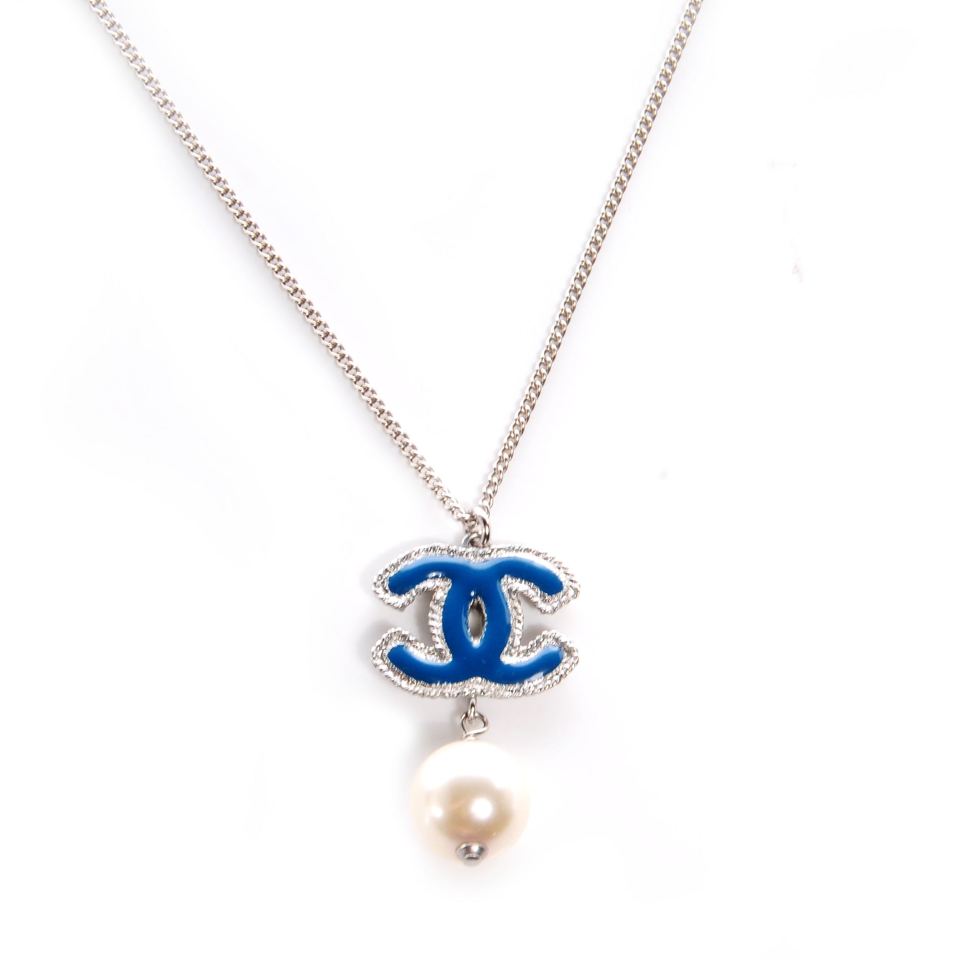 Chanel Resin CC Pearl Drop Necklace Blue 1 of 4