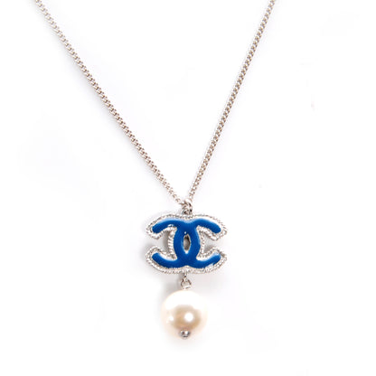 Chanel Resin CC Pearl Drop Necklace Blue 1 of 4