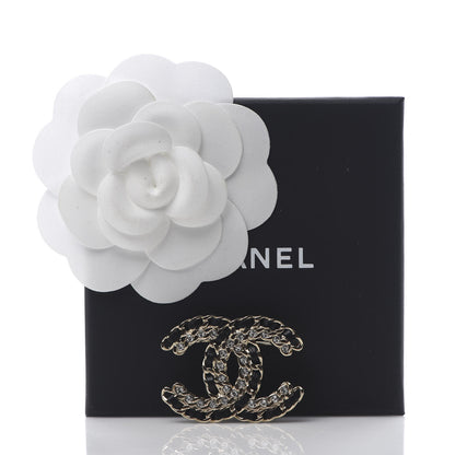 Chanel Lambskin Crystal Vintage Allure CC Chain Brooch Black Gold 4 of 4