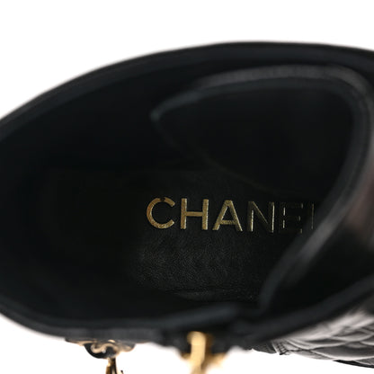Chanel Shiny Calfskin Patent Quilted Chain Lace Up Combat Boots 39 Black 7 of 8