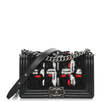 Chanel Lambskin Tweed Logo Embroidered Medium Boy Flap White Red Black 1 of 8