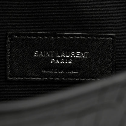 Saint Laurent Calfskin Crocodile Embossed Uptown Monogram Pouch Black 6 of 8