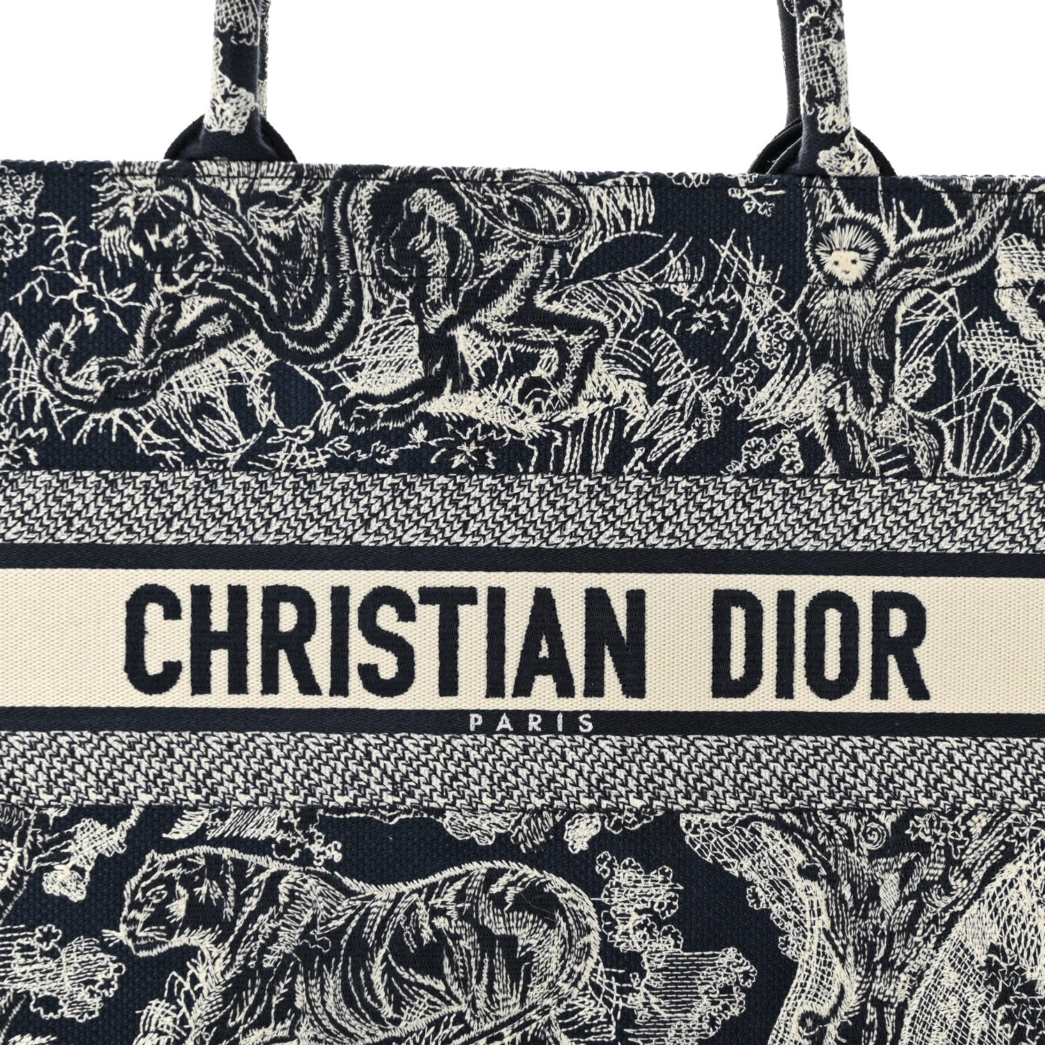 Christian Dior CHRISTIAN DIOR Canvas Embroidered Medium Toile De Jouy Reverse Book Tote Blue 8 of 10