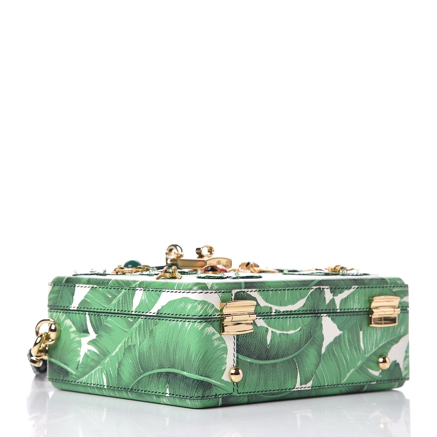 Dolce & Gabbana Dauphine Snakeskin Printed Embellished Banana Leaf Box Bag 4 of 7