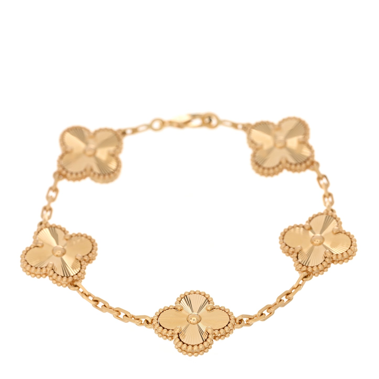 18K Yellow Gold 5 Motifs Guilloche Vintage Alhambra Bracelet