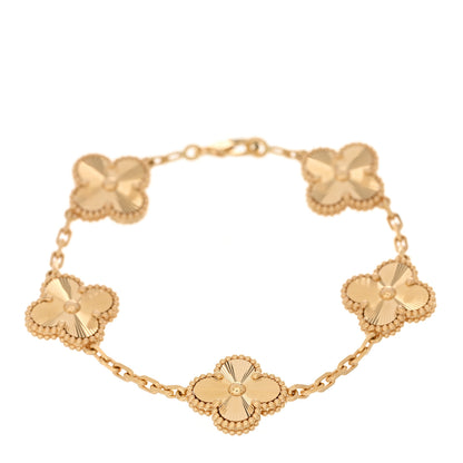 Van Cleef & Arpels 18K Yellow Gold 5 Motifs Guilloche Vintage Alhambra Bracelet 1 of 4