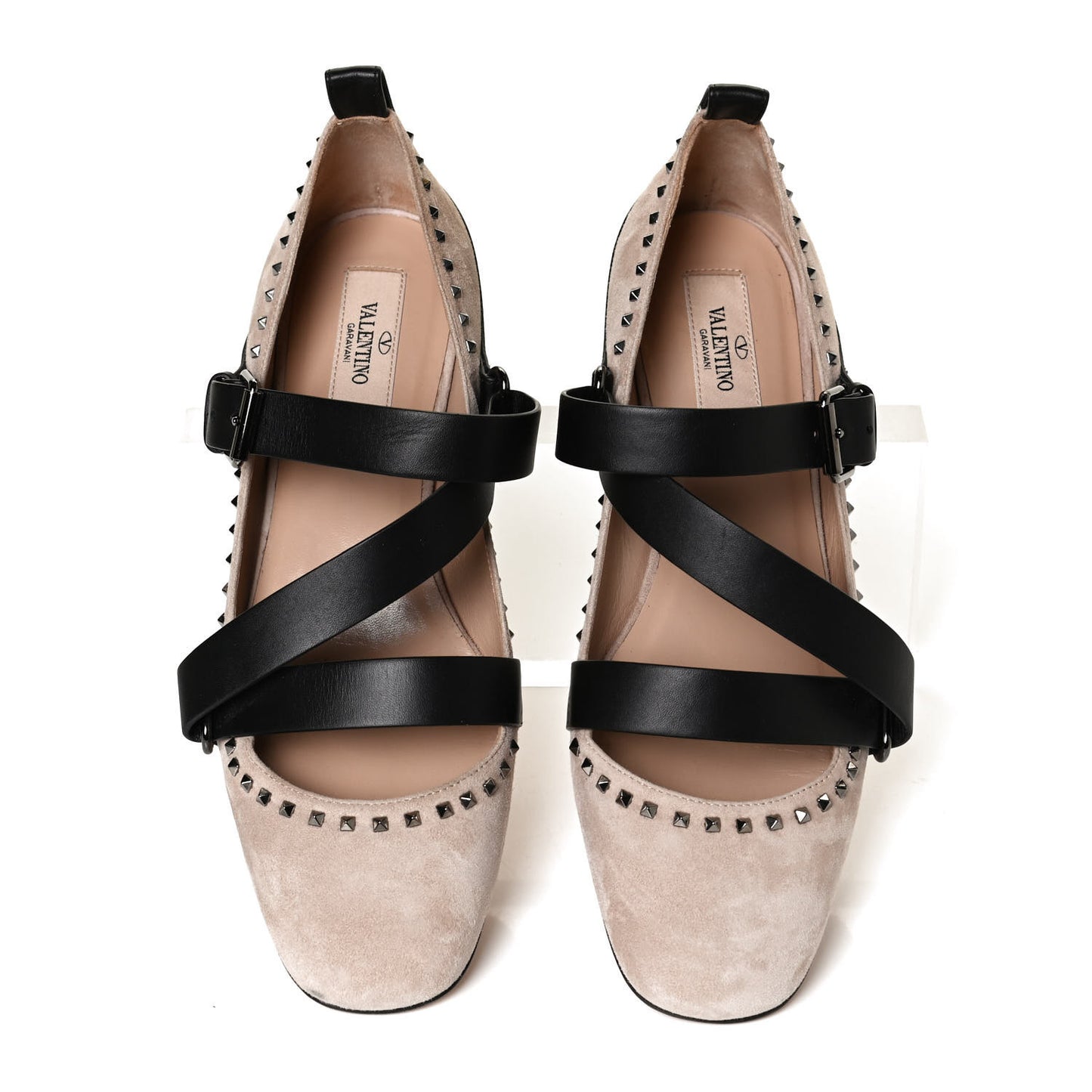 Suede Rockstud Strappy Ballet Flats 38 Poudre Black