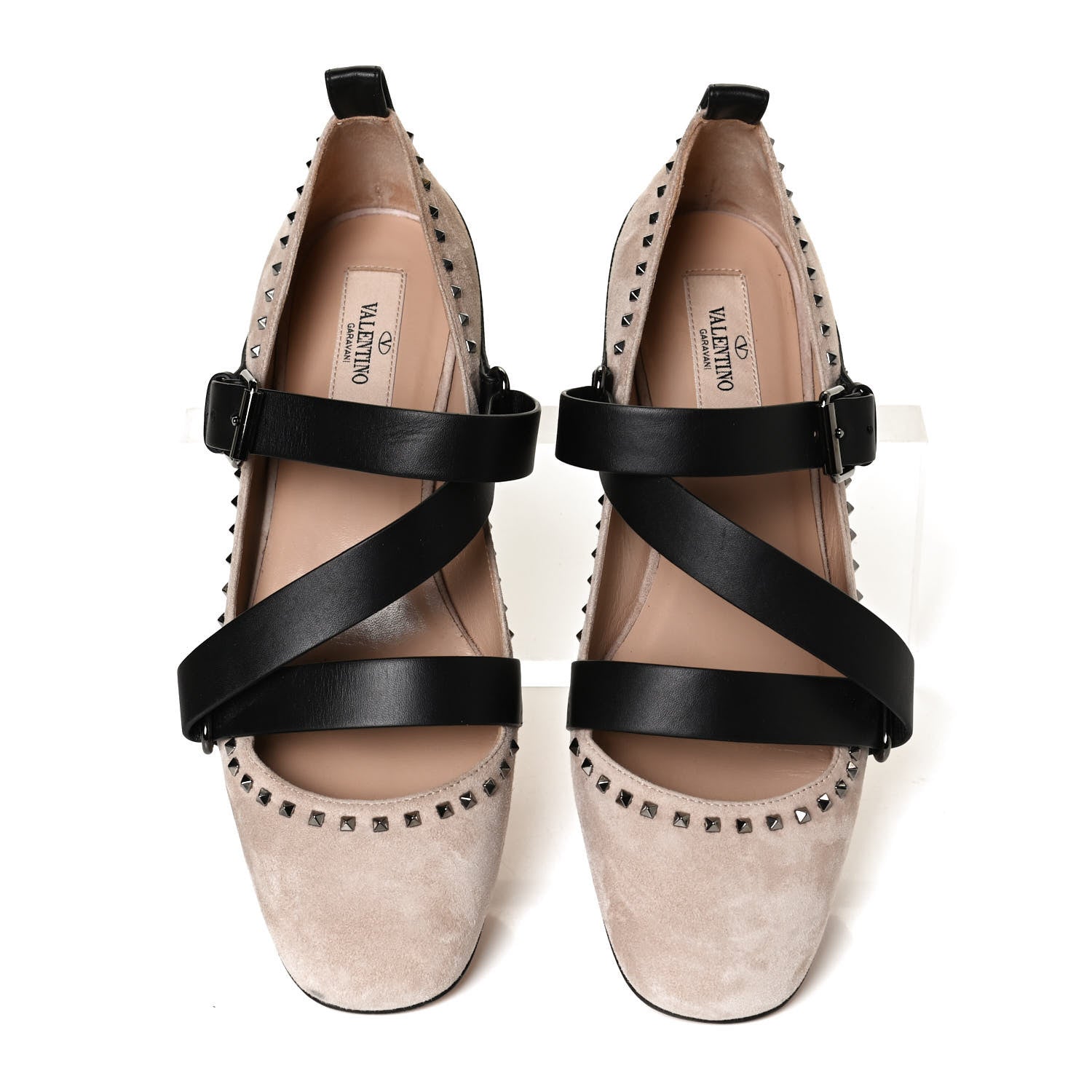 Valentino Garavani Suede Rockstud Strappy Ballet Flats 38 Poudre Black 5 of 9