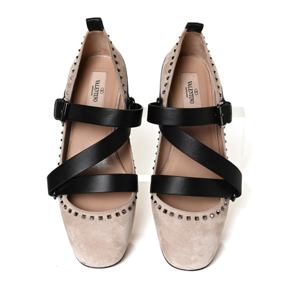 Valentino Garavani Suede Rockstud Strappy Ballet Flats 38 Poudre Black 5 of 9