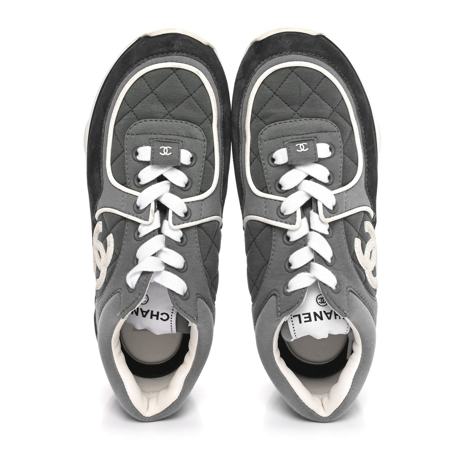 Chanel Gray Quilted Sneakers Chanel 22C Light Blue Grey Denim CC