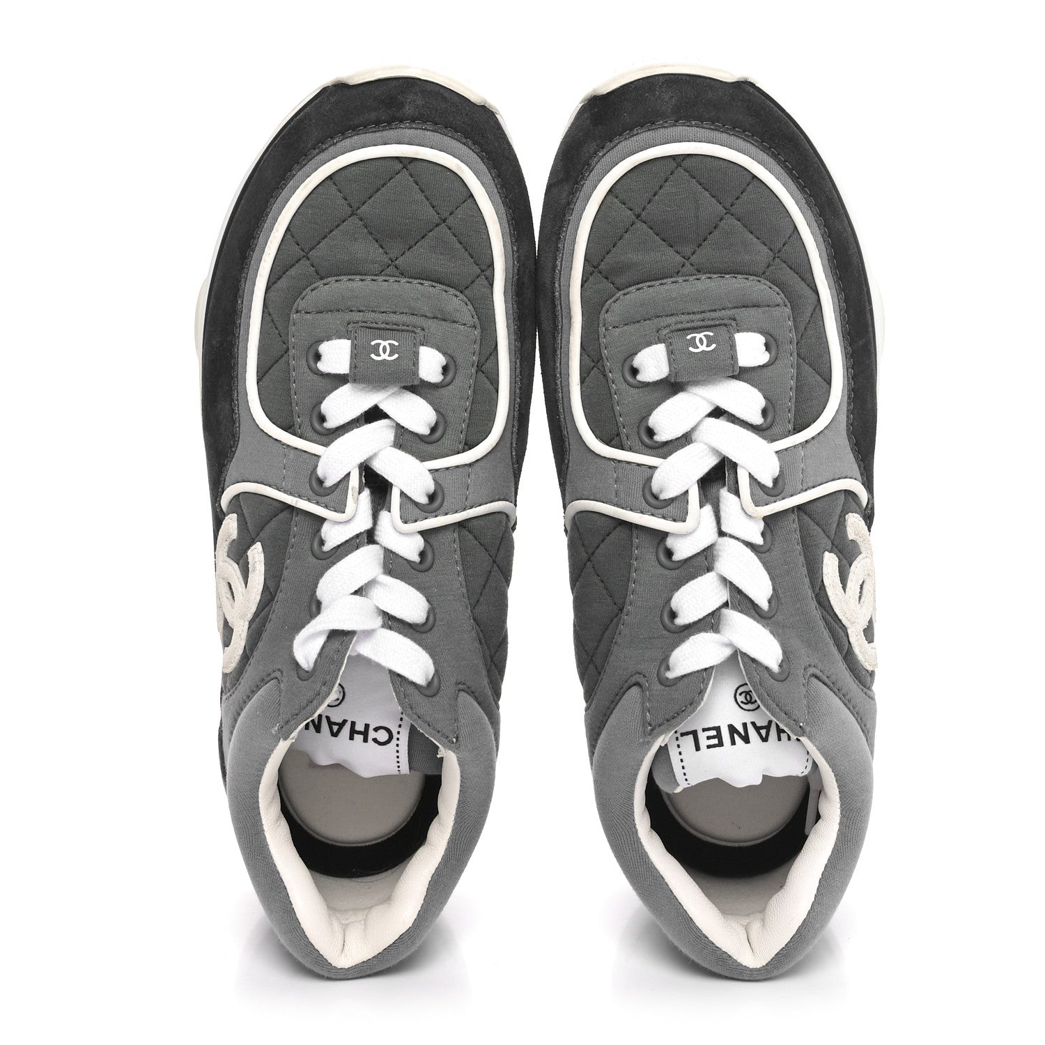 Chanel Fabric Suede Calfskin Quilted CC Sneakers 36 Dark Grey 2 of 9