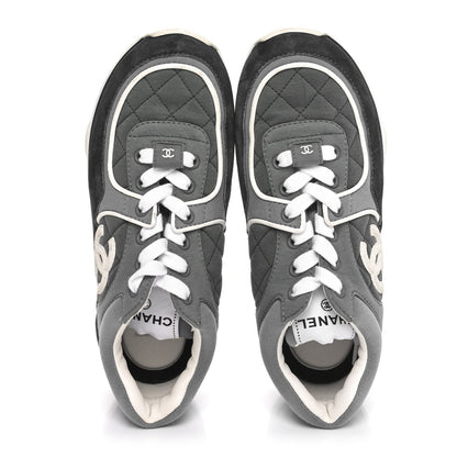 Chanel Fabric Suede Calfskin Quilted CC Sneakers 36 Dark Grey 2 of 9