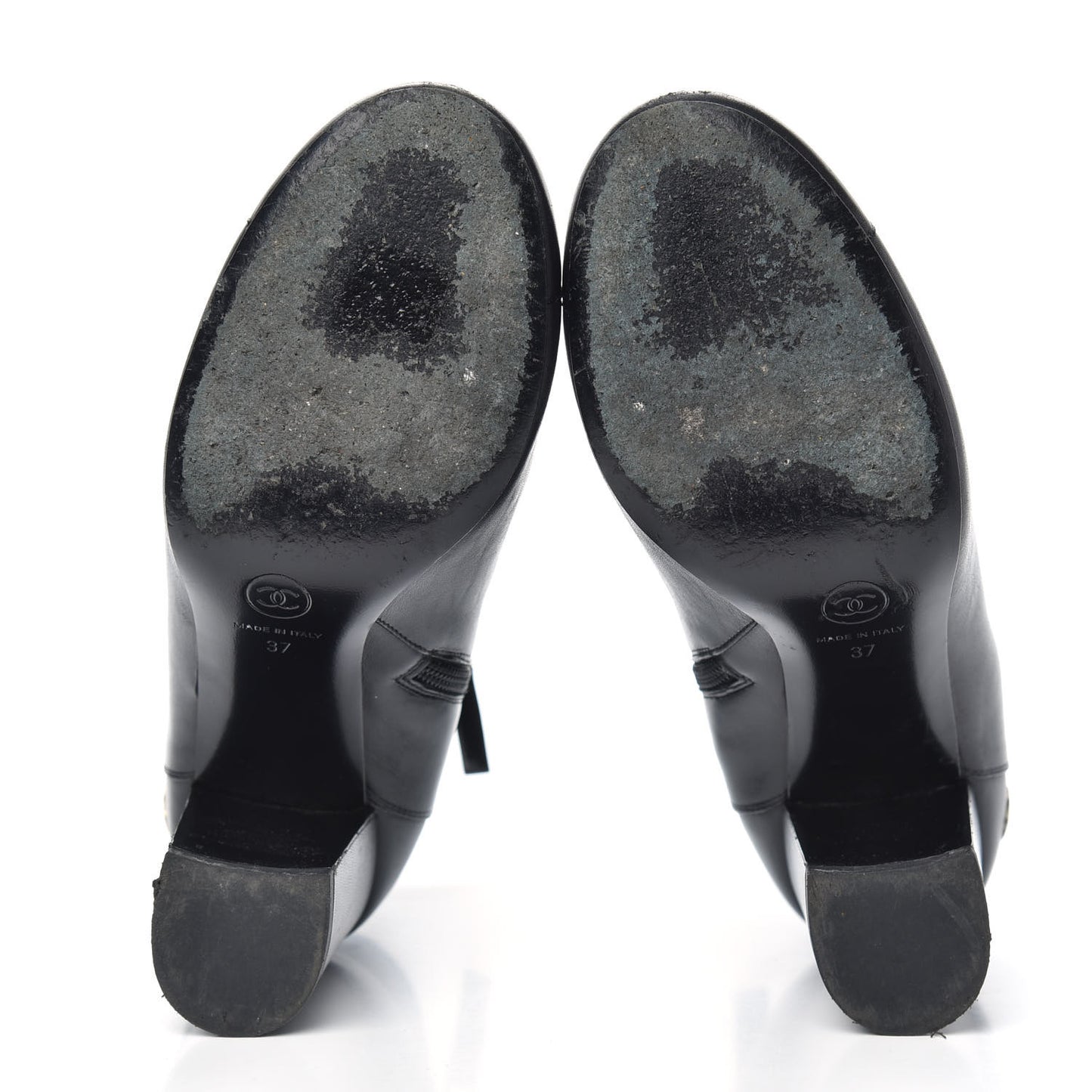 Tumbled Calfskin Cap Toe CC Short Boots 37 Black