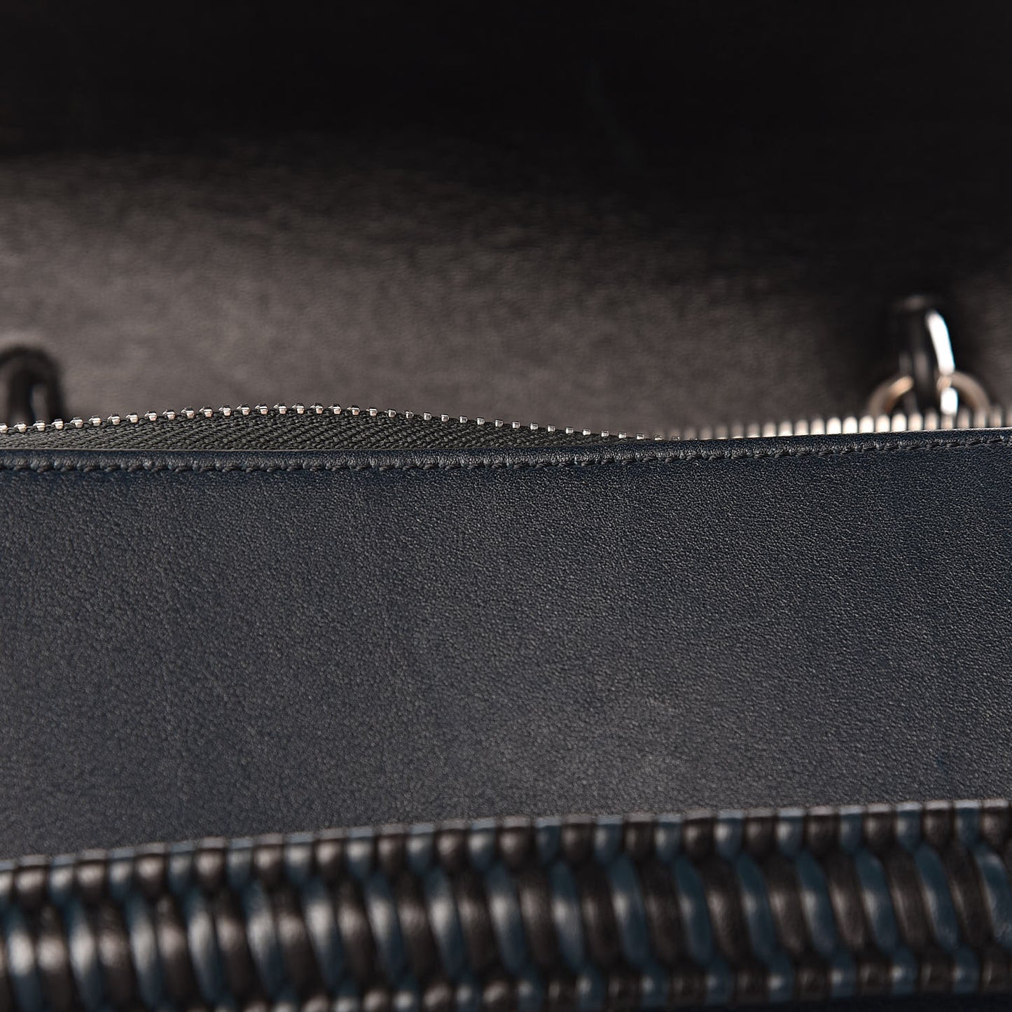 Smooth Calfskin Micro Bi-Color Braided Belt Bag Dark Sea