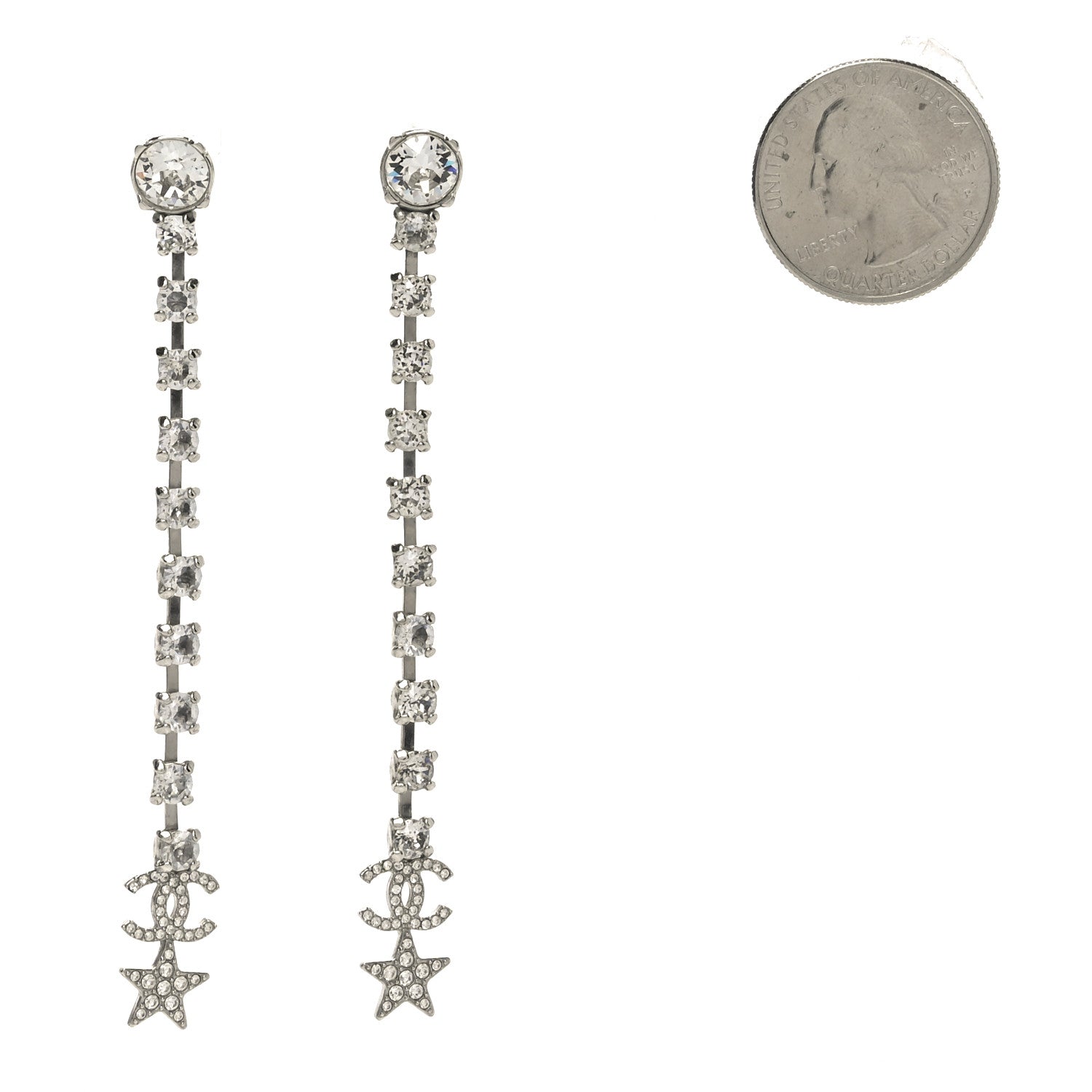 Chanel Crystal Starfall Drop Long CC Earrings Silver 2 of 4