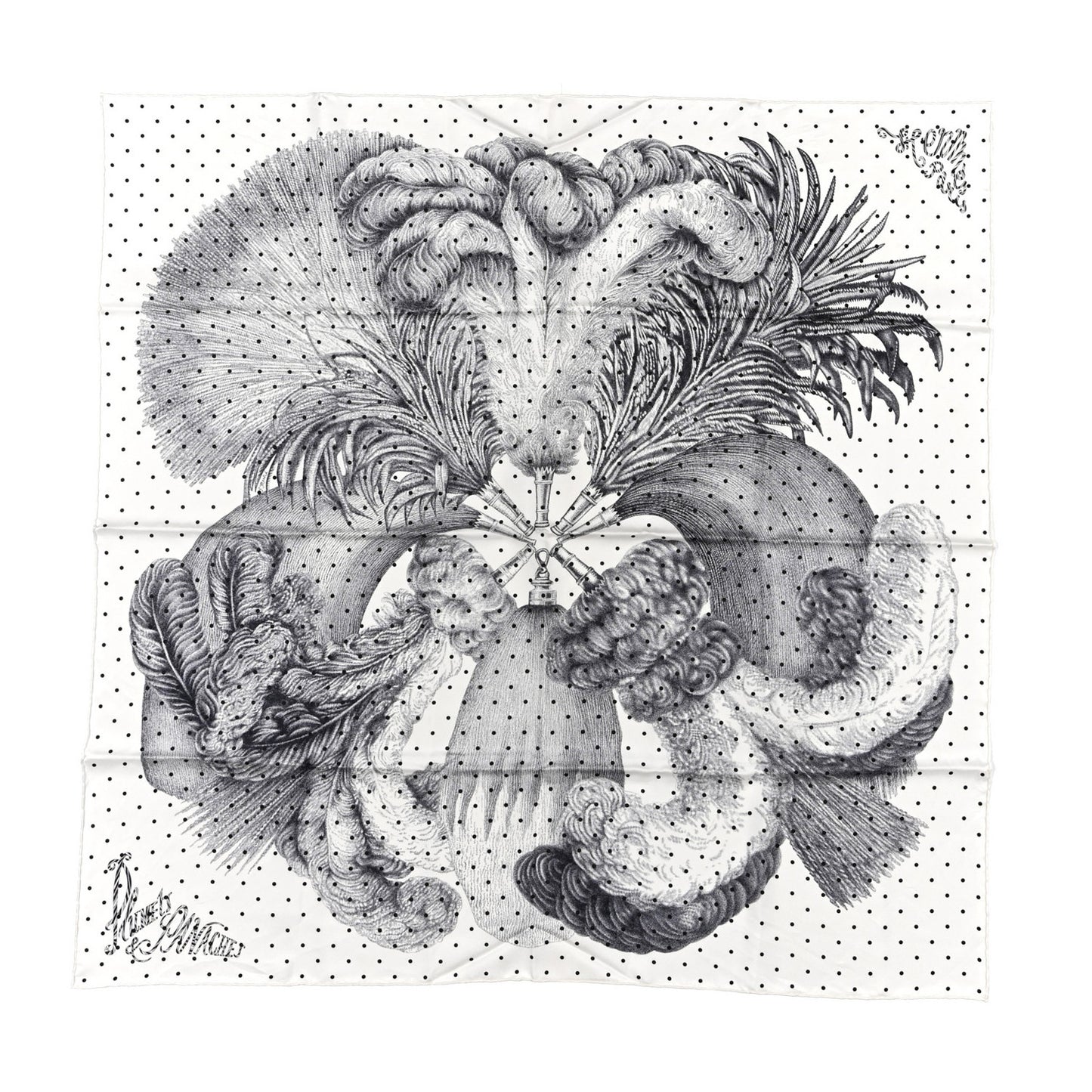 Silk Plumets Et Panaches Scarf 90 White Black Anthracite