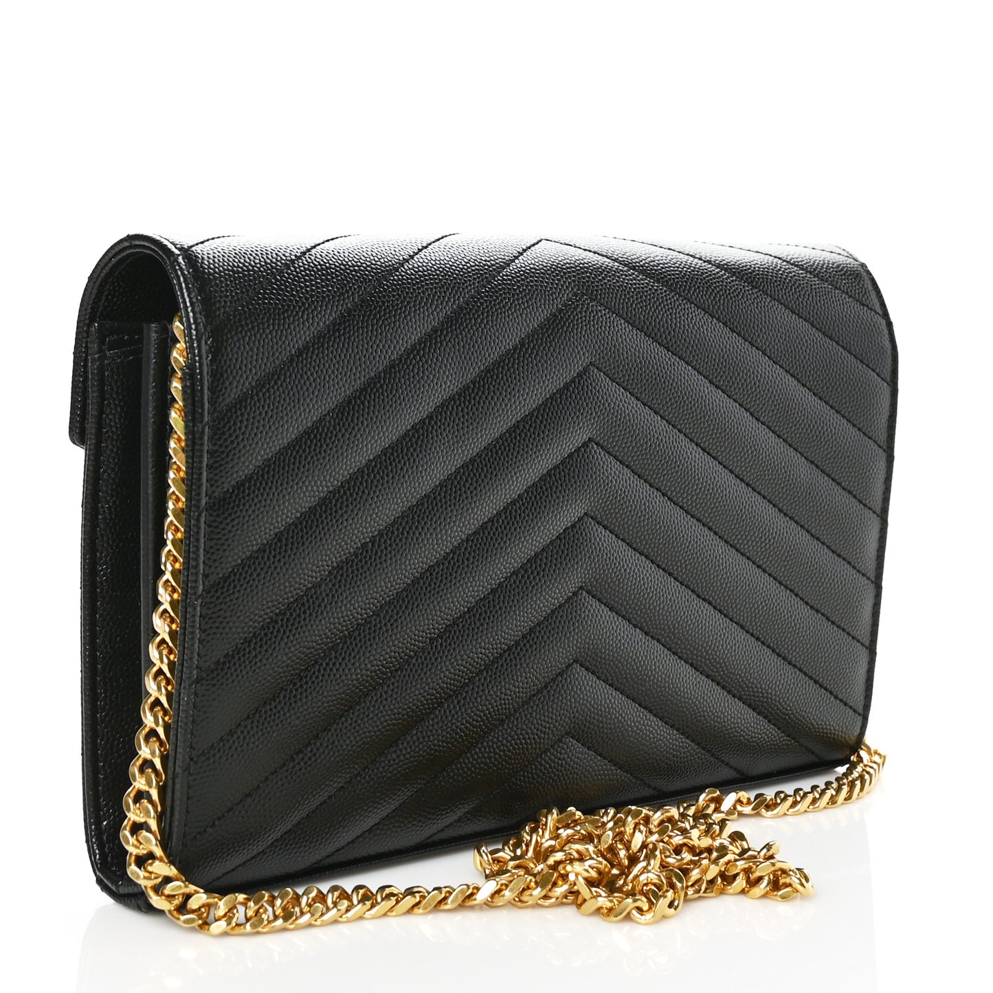 Grain De Poudre Matelasse Chevron Monogram Chain Wallet Black