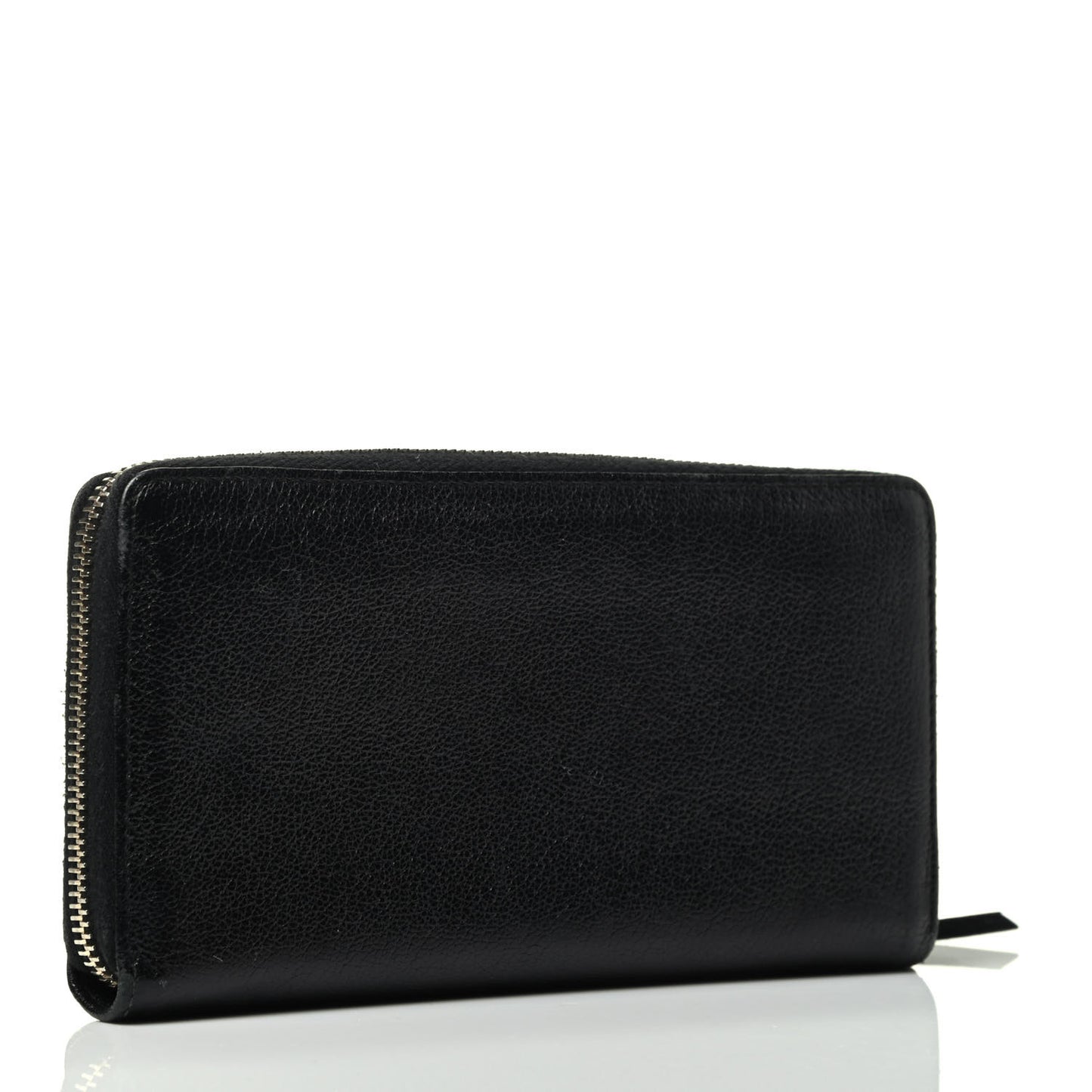 Chevre Gold Metallic Edge Hardware Continental Zip Around Wallet Black