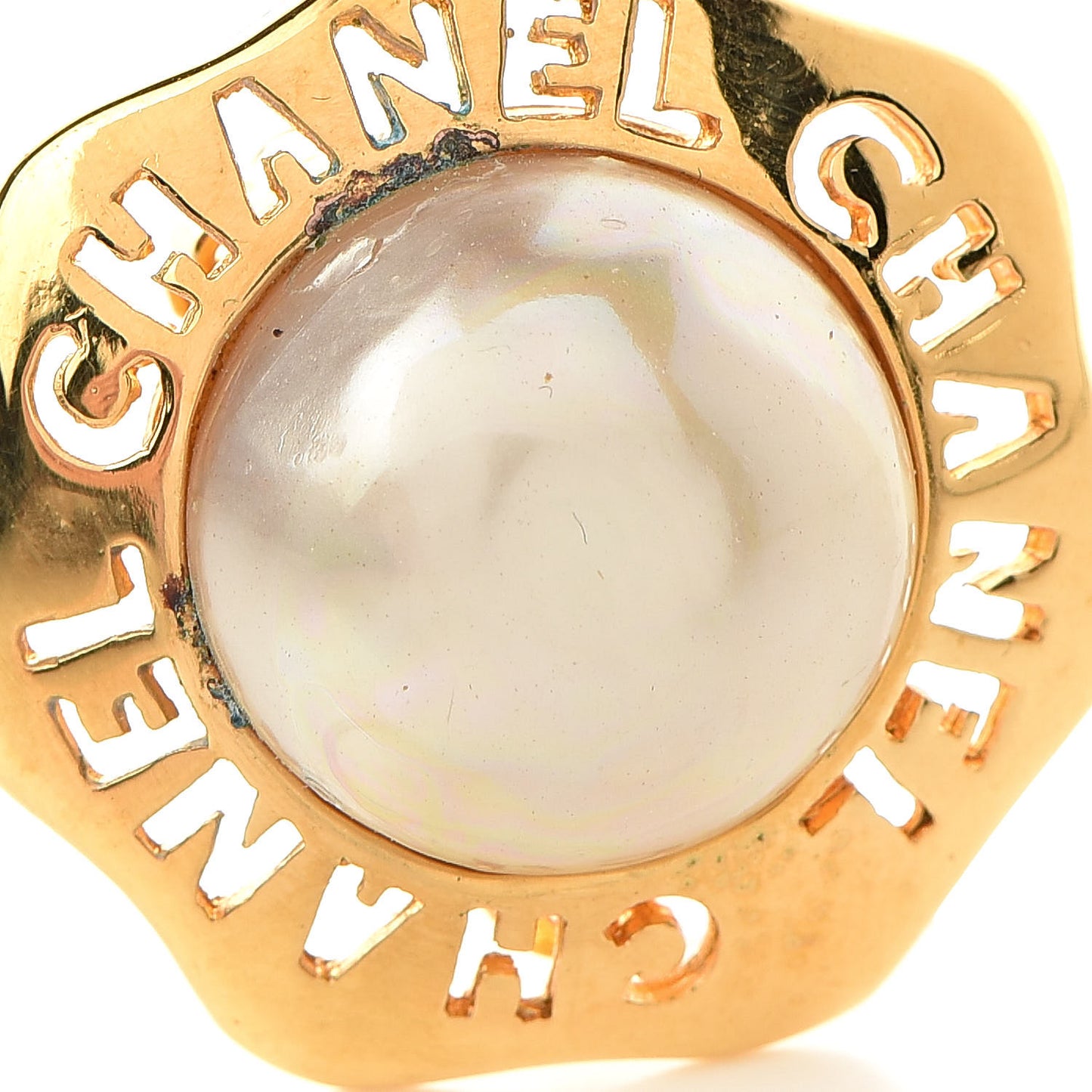 Pearl CC Logo Clip On Earrings Gold