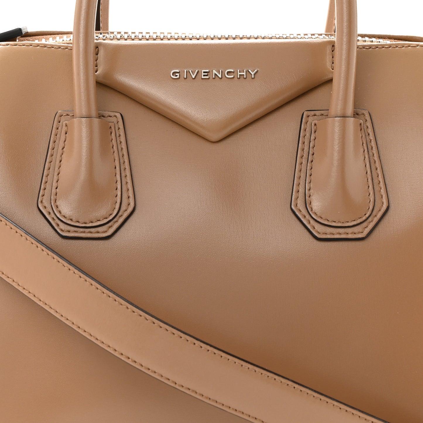 Shiny Lord Calfskin Small Antigona Dark Beige