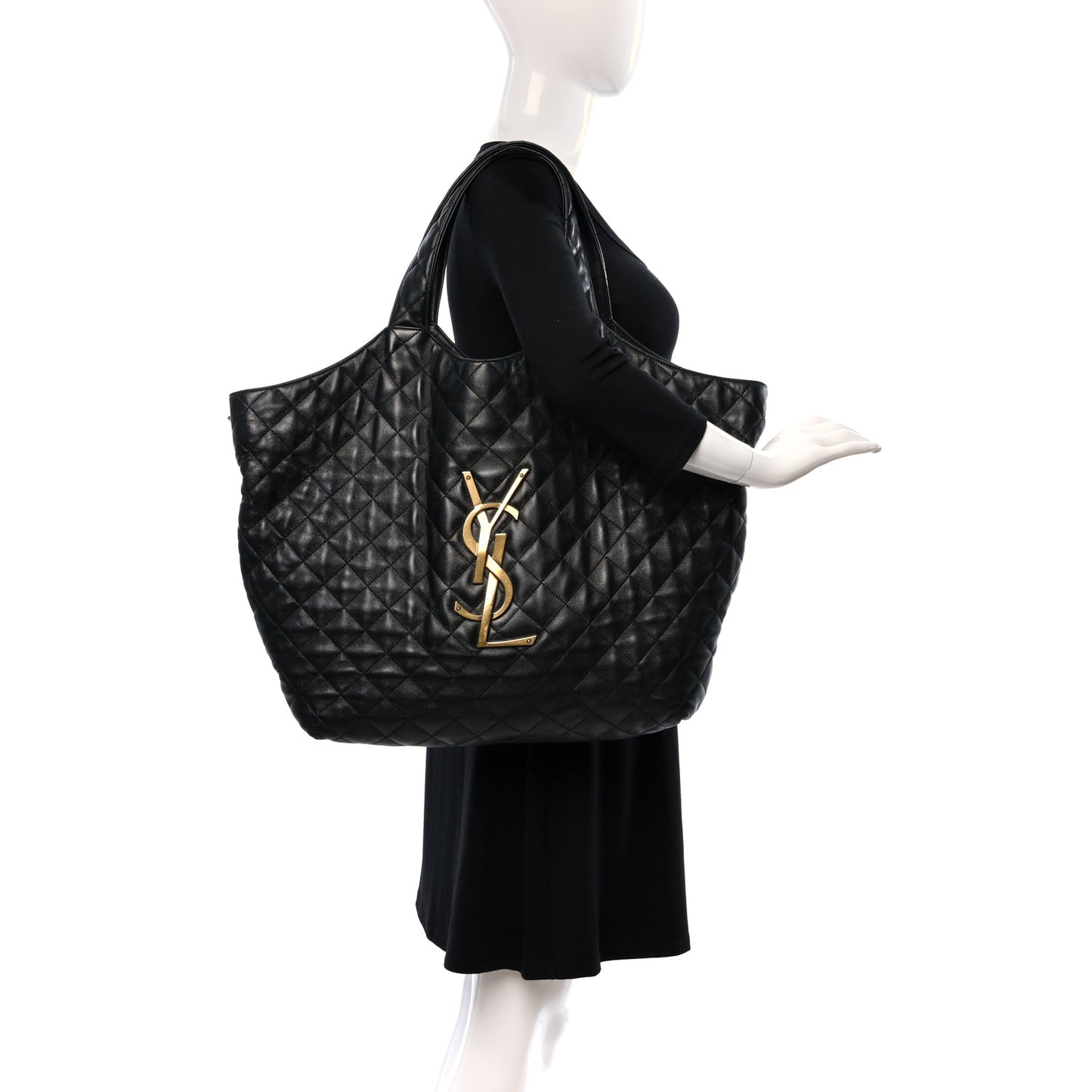 Lambskin Quilted Maxi Icare Shopping Tote Black