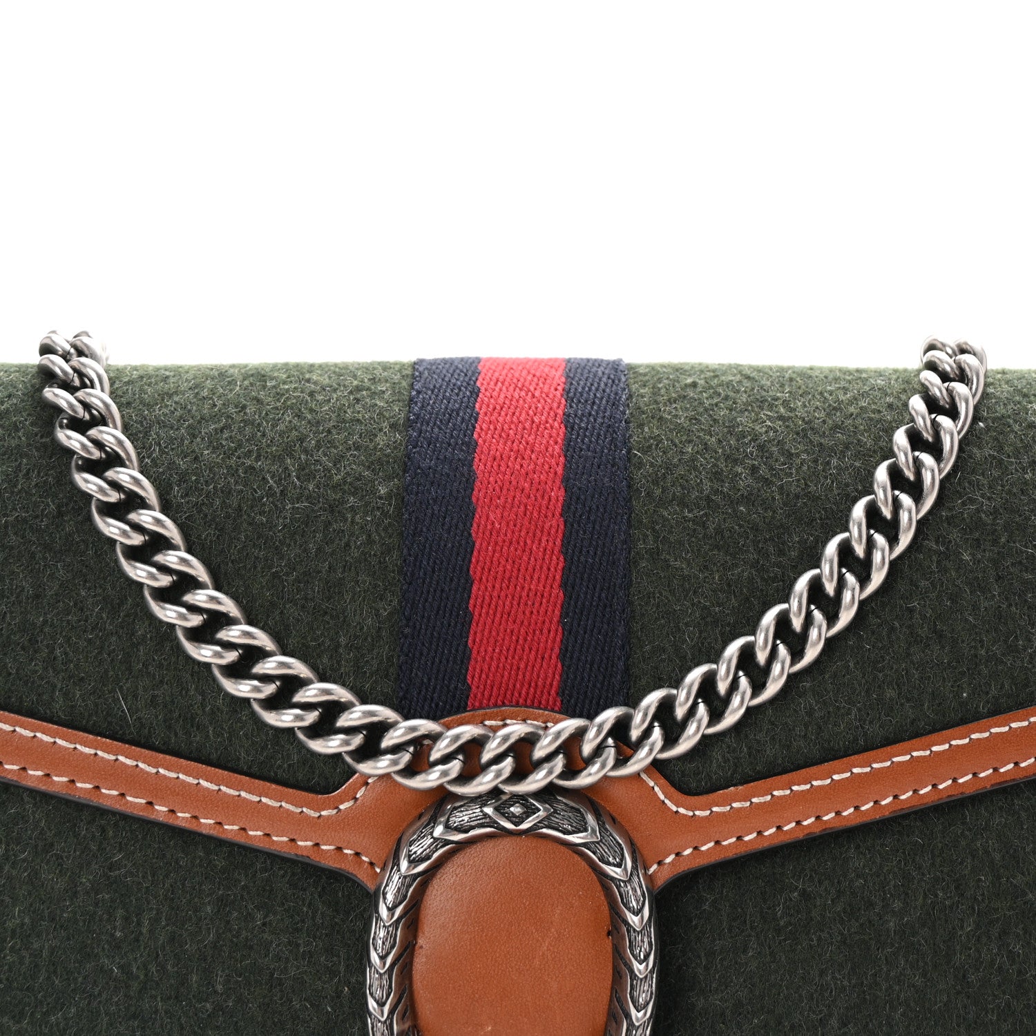 Gucci Loden Fabric Cuoio Harness Web Mini Dionysus Chain Wallet Underwood Harness Brown 8 of 10