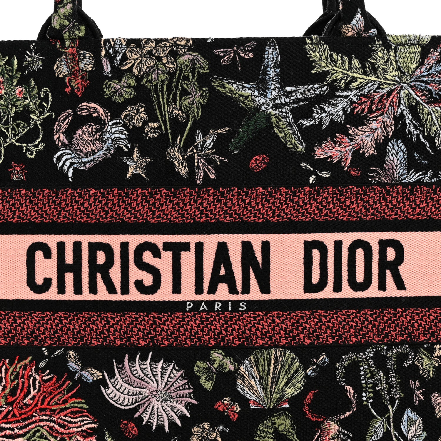 Christian Dior Canvas Embroidered Medium Cabinet De Curiosites Book Tote Black Multicolor 8 of 11