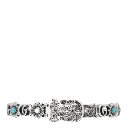 Gucci Sterling Silver Blue Topaz Mother of Pearl Turquoise Resin Double G Flower Bracelet 1 of 4