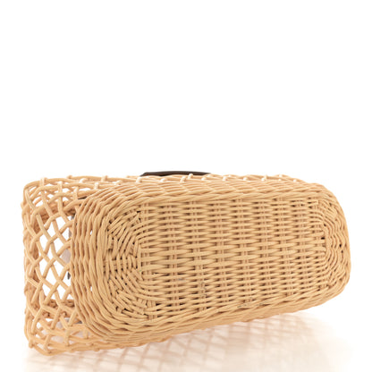 Miu Miu Woven Fabric Calfskin Logo Basket Bag Tan Caramel 4 of 9