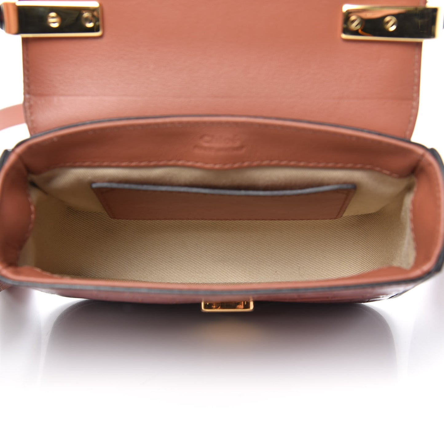 Calfskin Crocodile Embossed Mini C Double Carry Chestnut Brown