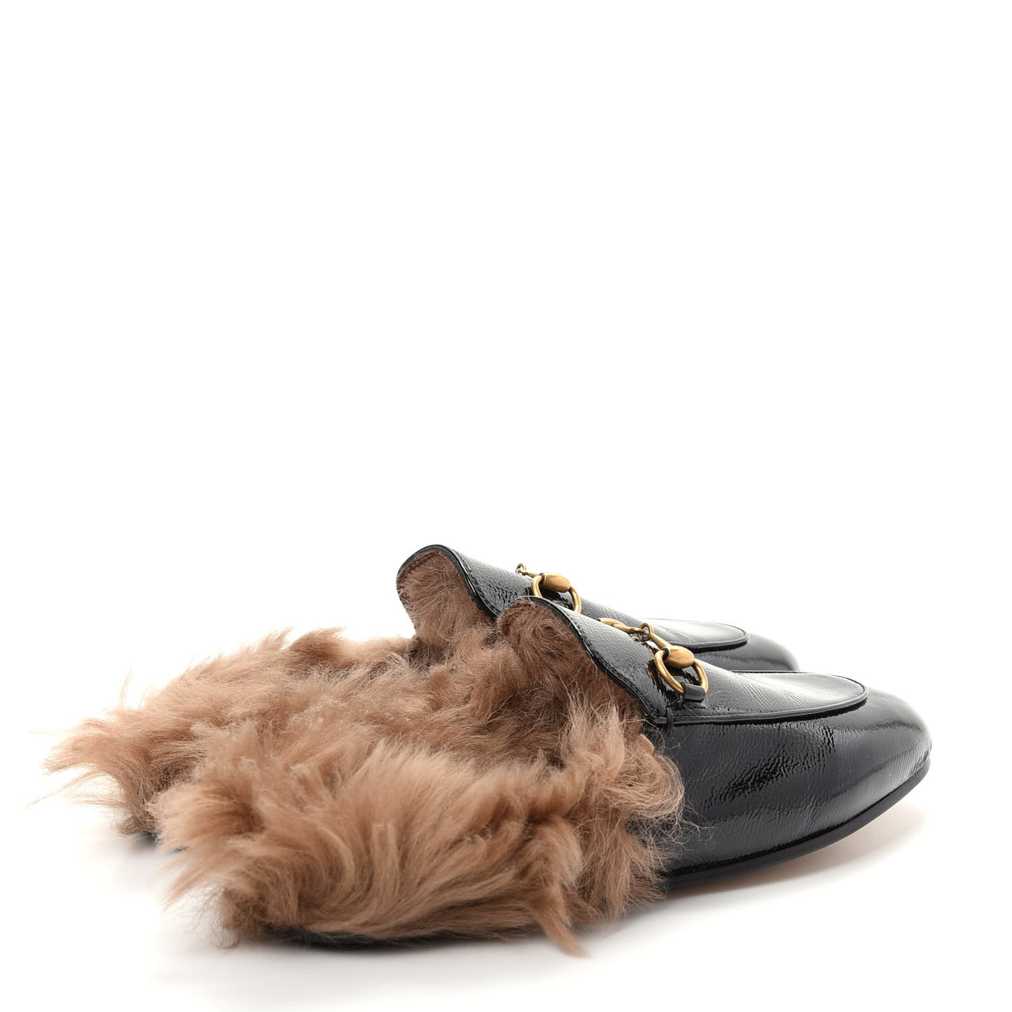 Patent Fur Womens Princetown Slippers 36.5 Black Natural