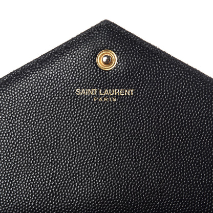 Saint Laurent Grain De Poudre Matelasse Chevron Monogram Chain Wallet Black 6 of 10