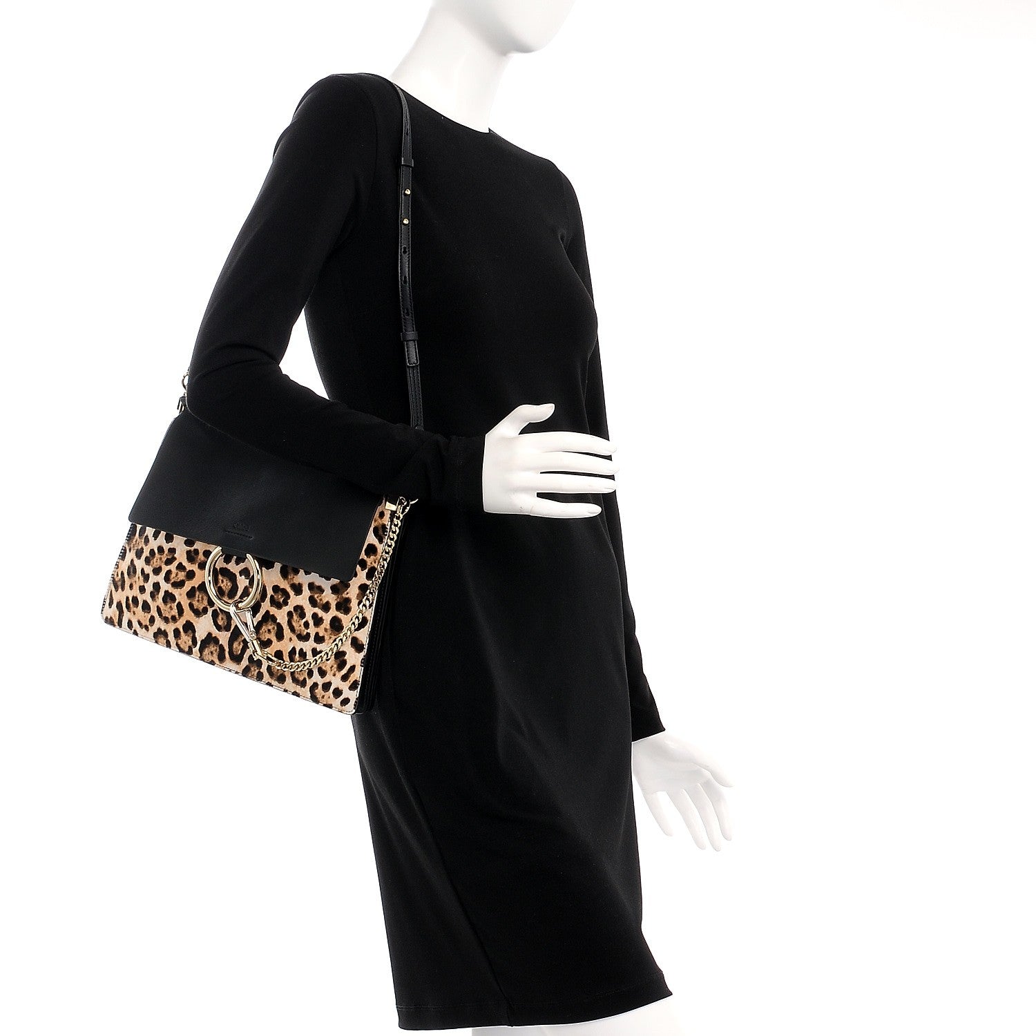 Chloe Calf Hair Leopard Print Medium Faye Shoulder Bag Abstract White 2 of 7
