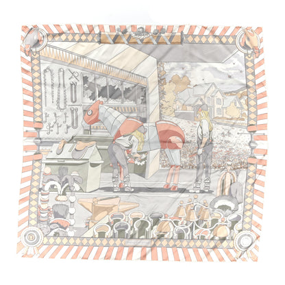 Hermes Silk Pony Pit Stop Double Face Scarf 90 Rose Poudre Gris White 1 of 5