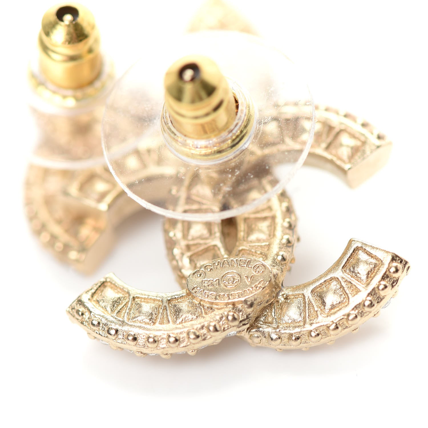 Chanel Crystal Timeless CC Earrings Light Gold 4 of 5