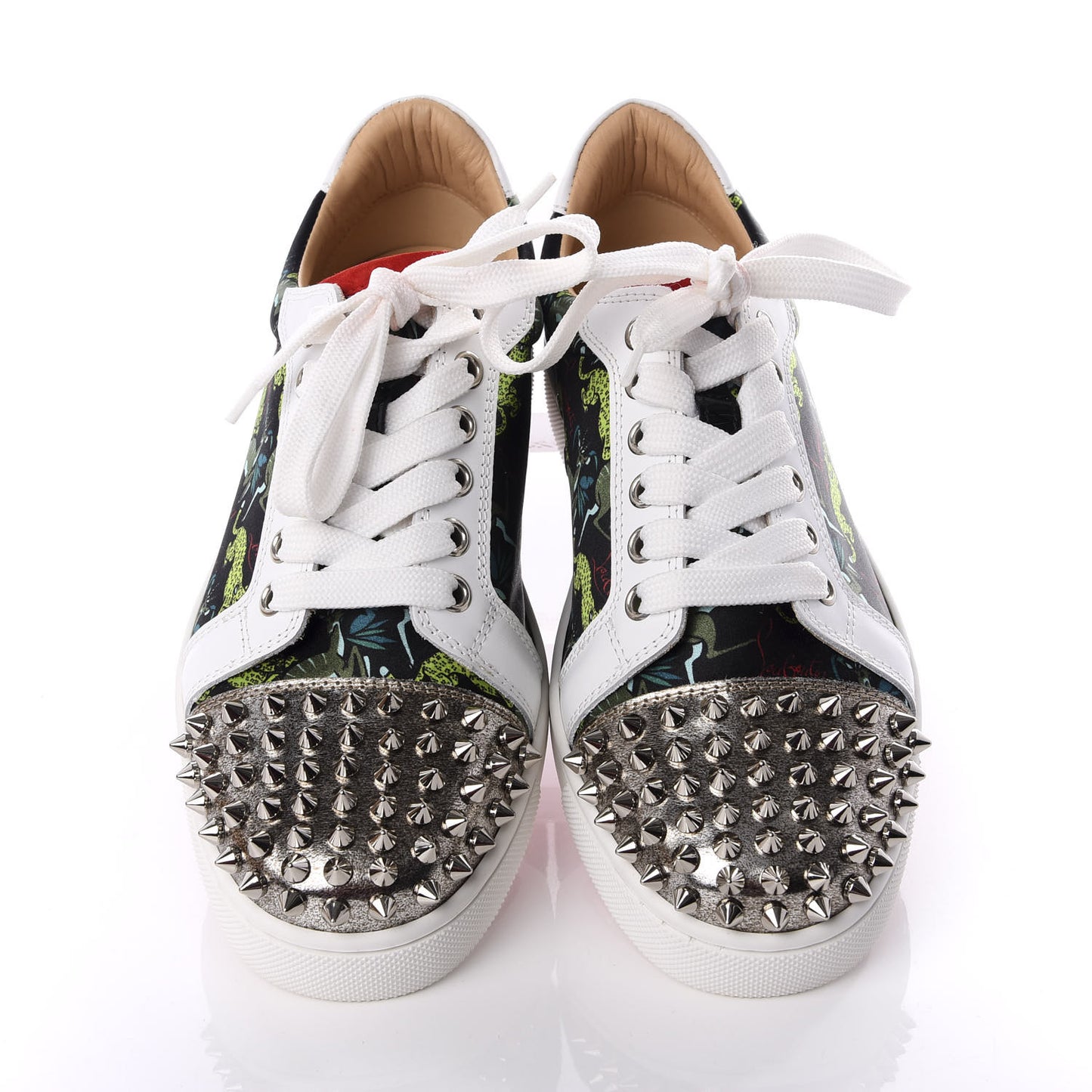 Calfskin Patent Satin Jaguar Printed Spike Vieira Low Top Sneakers 36