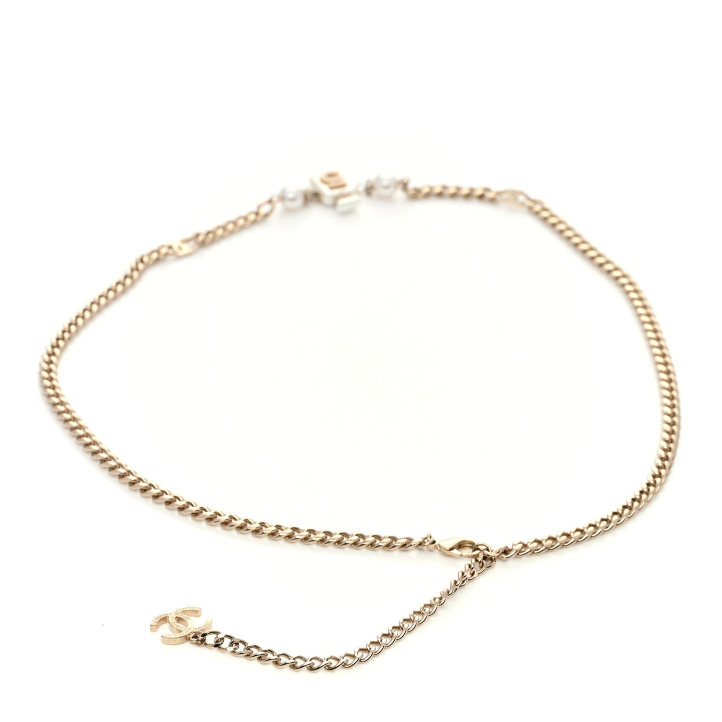Pearl Resin Crystal CC No 5 Perfume Bottle Chain Belt Gold Pearly White