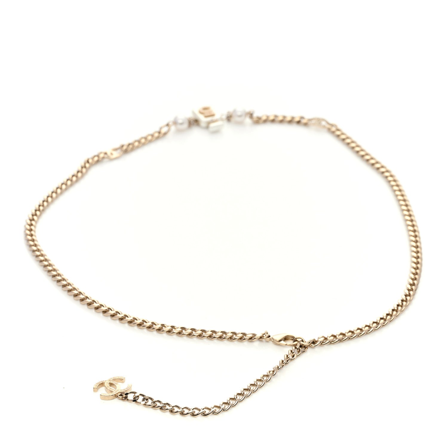 Chanel Pearl Resin Crystal CC No 5 Perfume Bottle Chain Belt Gold Pearly White 2 of 4