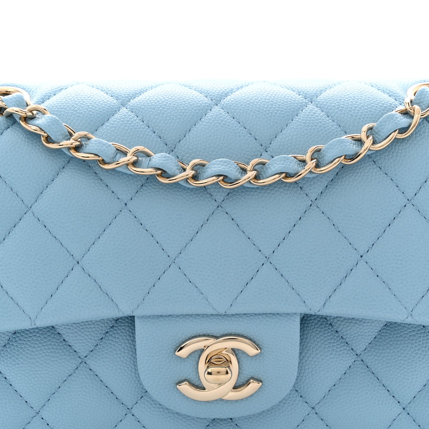 Caviar Quilted Small Double Flap Light Blue