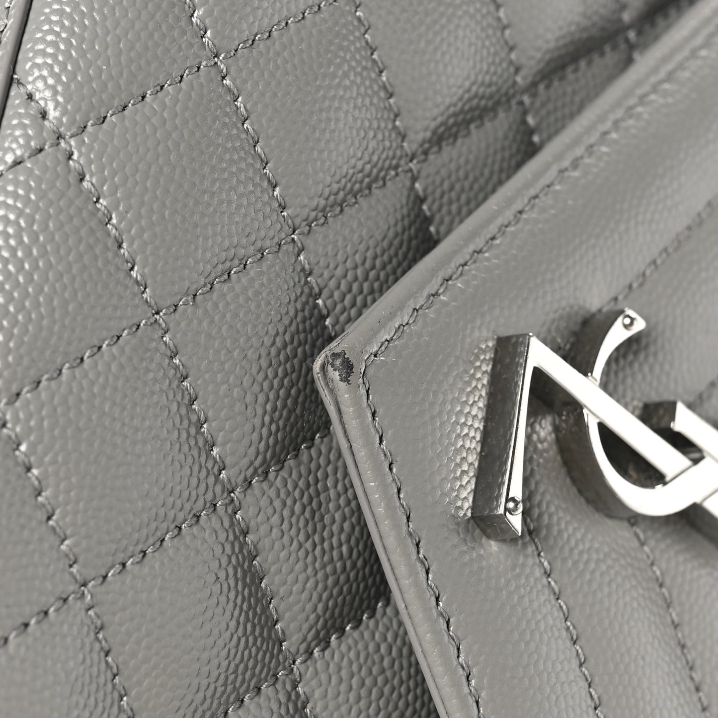 Grain De Poudre Textured Mixed Matelasse Medium Triquilt Monogram Satchel  New Stone Grey